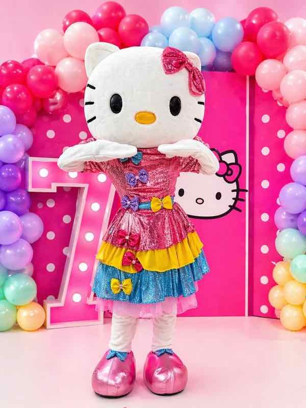 Hello Kitty character at a 7th birthday party